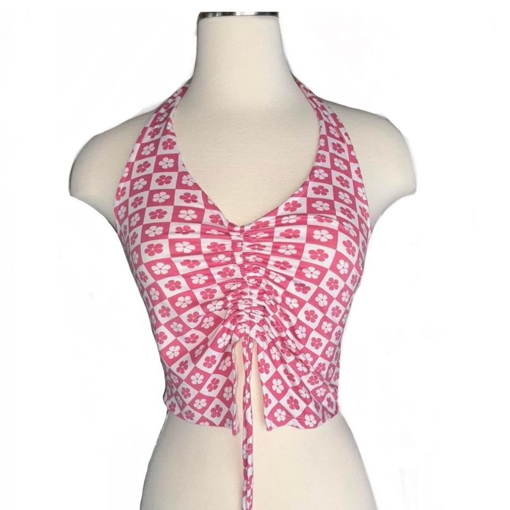 Pink & White Floral Halter Top Adjustable Drawstring Rebellious Dreamer Size